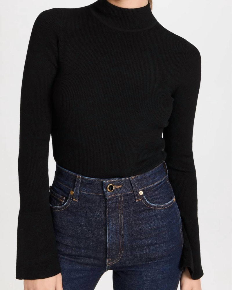 Front of a model wearing a size L Devin Sweater in Black in Black by A.L.C.. | dia_product_style_image_id:363359